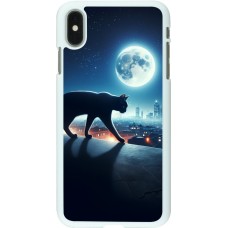 Coque iPhone Xs Max - Plastique blanc Chat noir sous la pleine lune