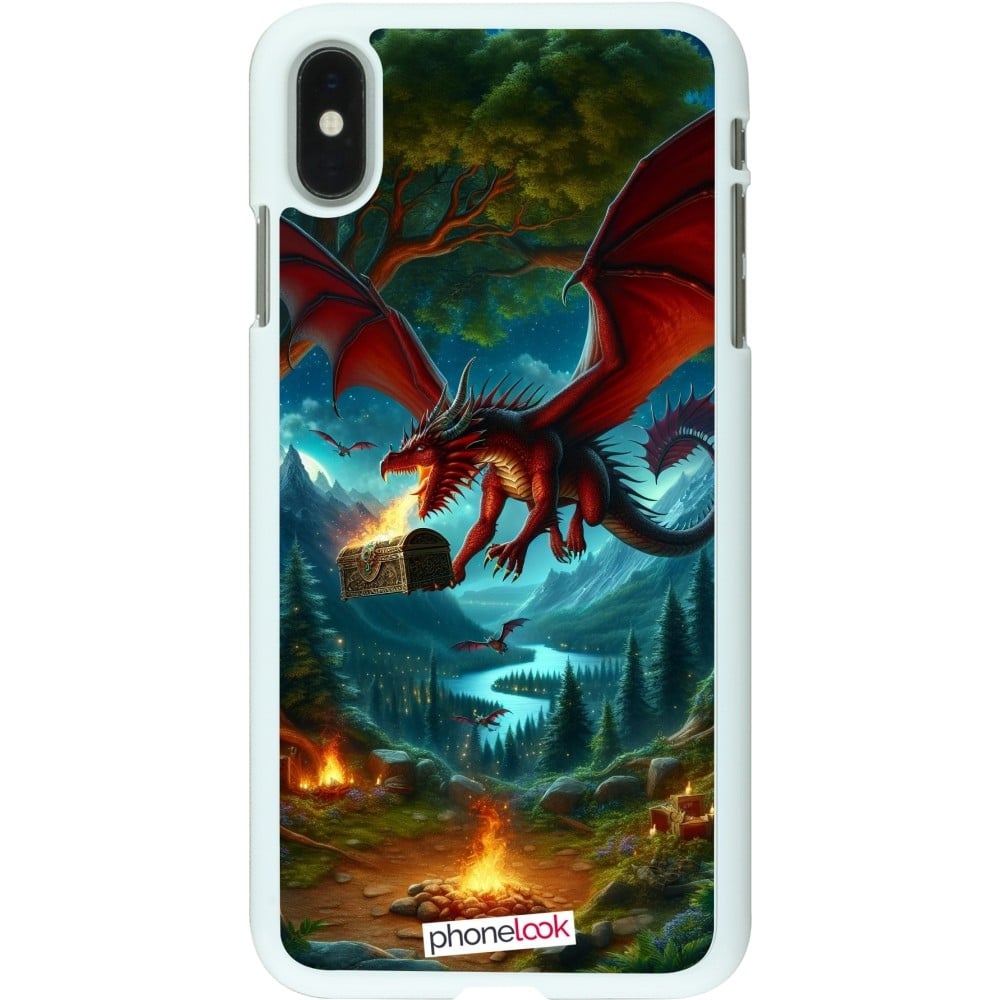 Coque iPhone Xs Max - Plastique blanc Dragon Volant Forêt Trésor