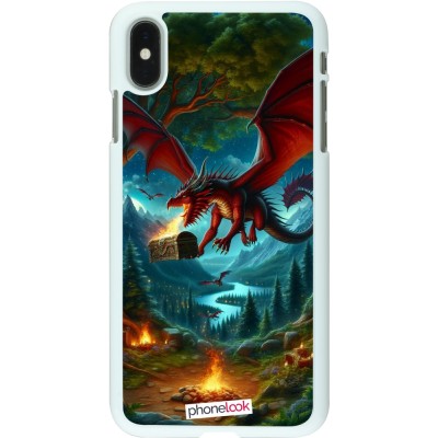 Coque iPhone Xs Max - Plastique blanc Dragon Volant Forêt Trésor