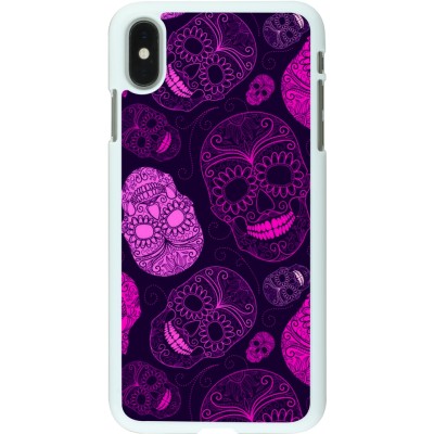 Coque iPhone Xs Max - Plastique blanc Halloween 2023 pink skulls