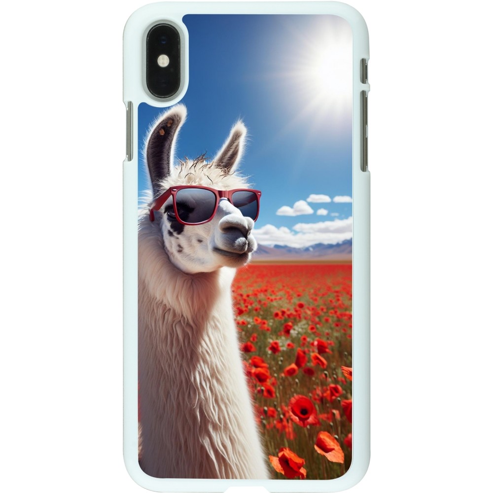 Coque iPhone Xs Max - Plastique blanc Lama Chic en Coquelicot