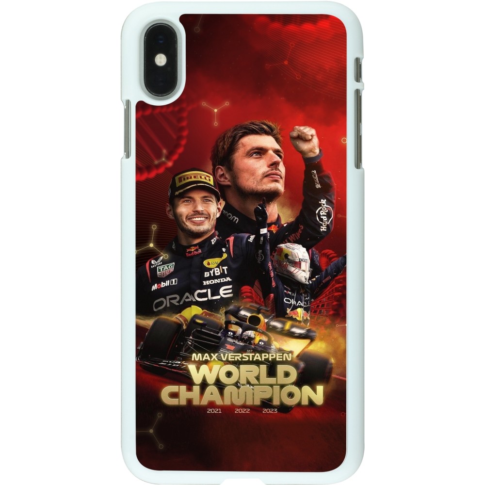 Coque iPhone Xs Max - Plastique blanc Max Verstappen Champion 2023