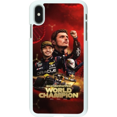 Coque iPhone Xs Max - Plastique blanc Max Verstappen Champion 2023