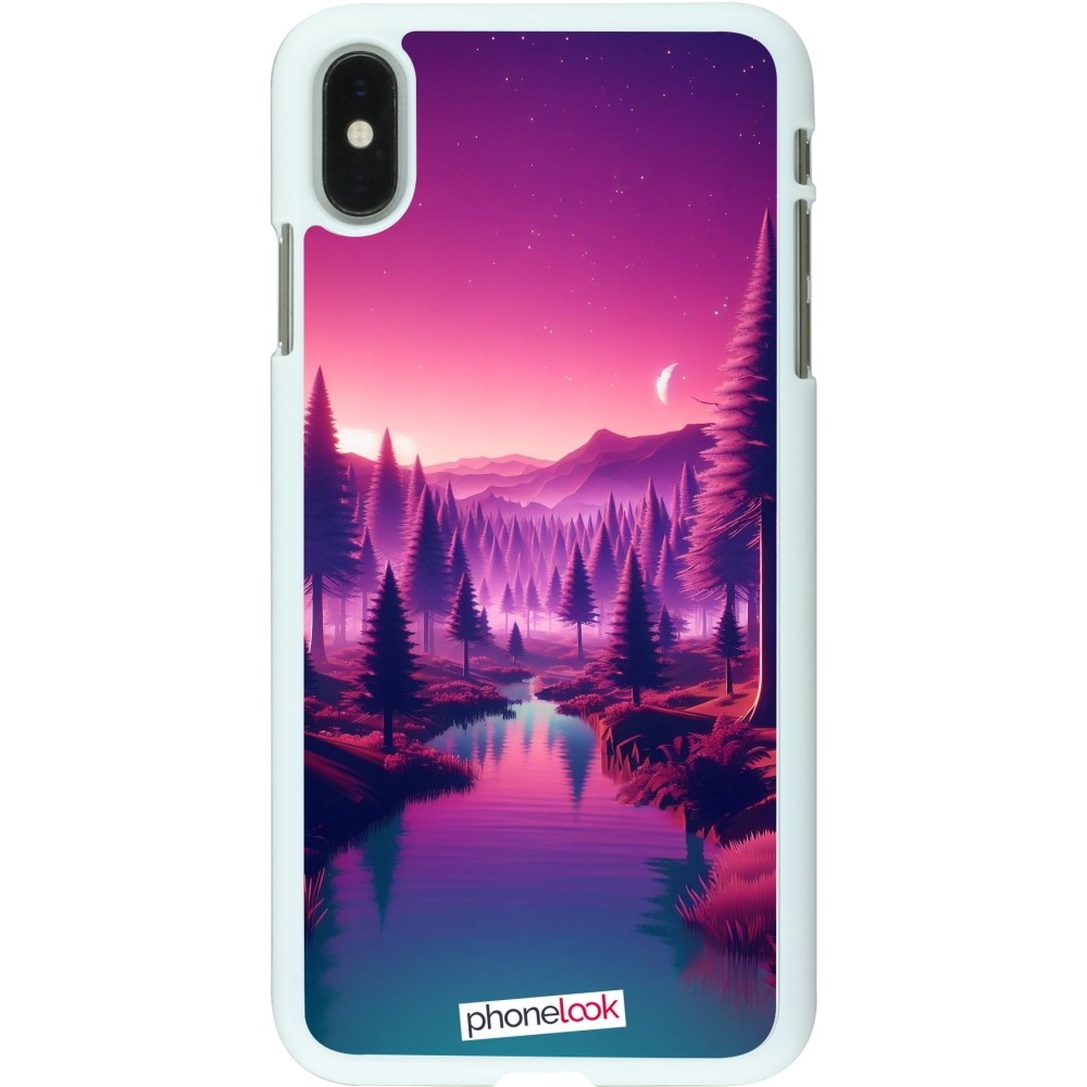 Coque iPhone Xs Max - Plastique blanc Paysage Violet-Rose