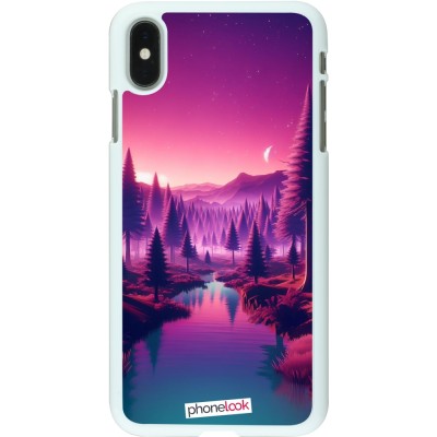 Coque iPhone Xs Max - Plastique blanc Paysage Violet-Rose