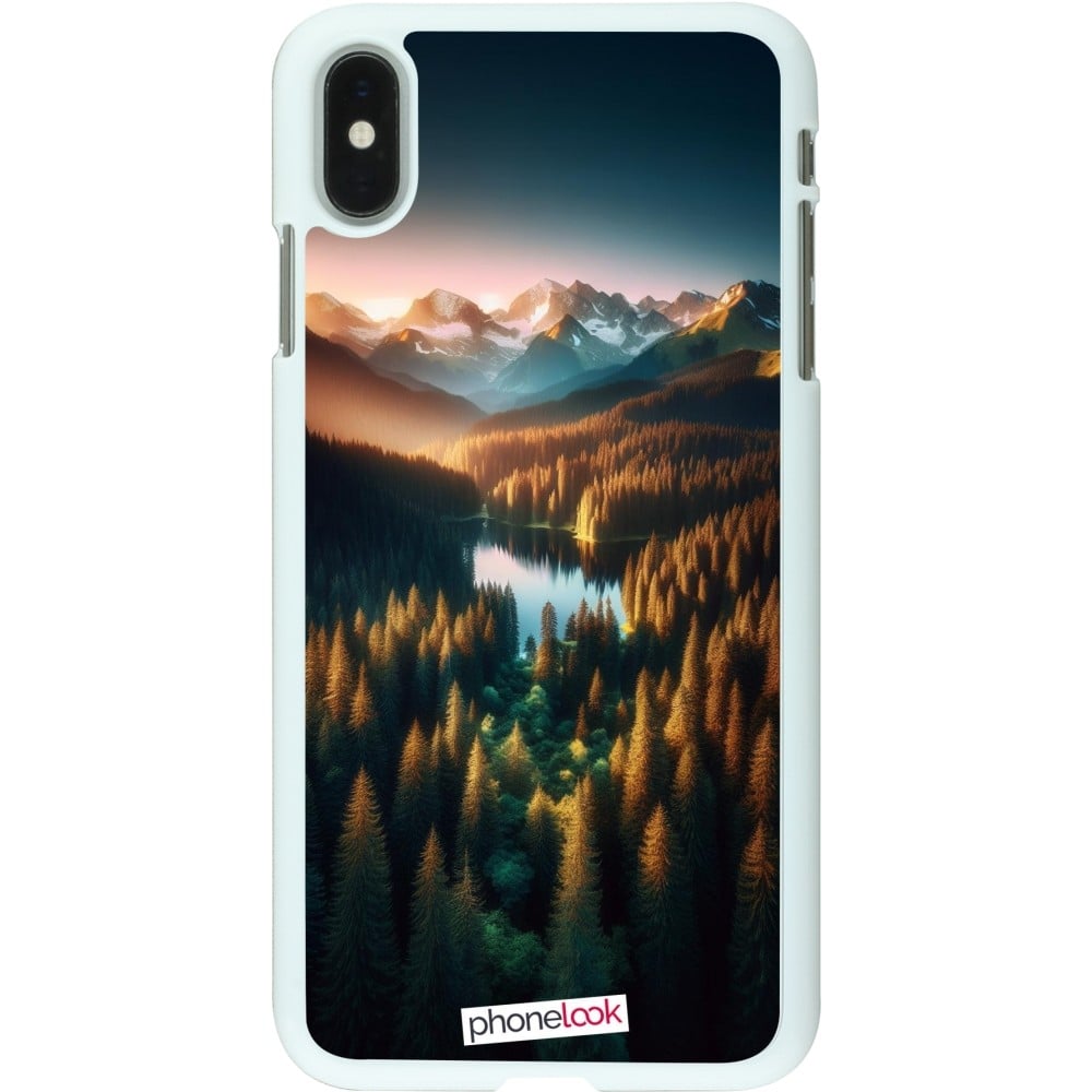 Coque iPhone Xs Max - Plastique blanc Sunset Forest Lake