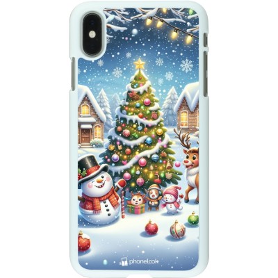 Coque iPhone Xs Max - Plastique blanc Noël 2023 bonhomme de neige et sapin