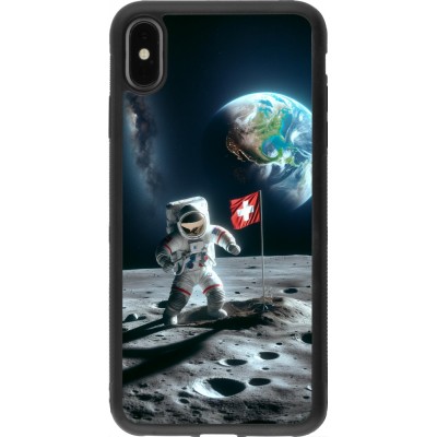 Coque iPhone Xs Max - Silicone rigide noir Astro Suisse sur lune