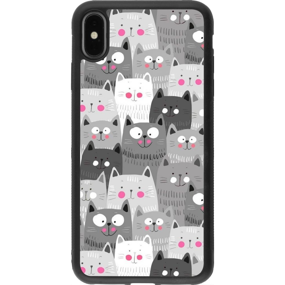 Coque iPhone Xs Max - Silicone rigide noir Chats gris troupeau