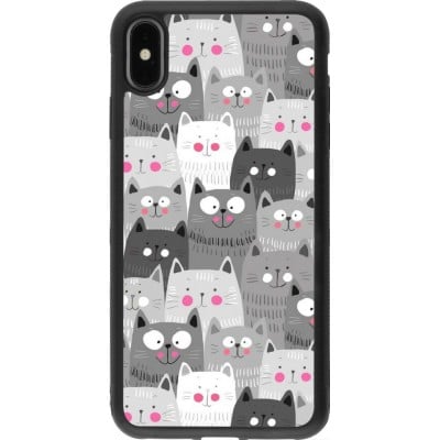 Coque iPhone Xs Max - Silicone rigide noir Chats gris troupeau