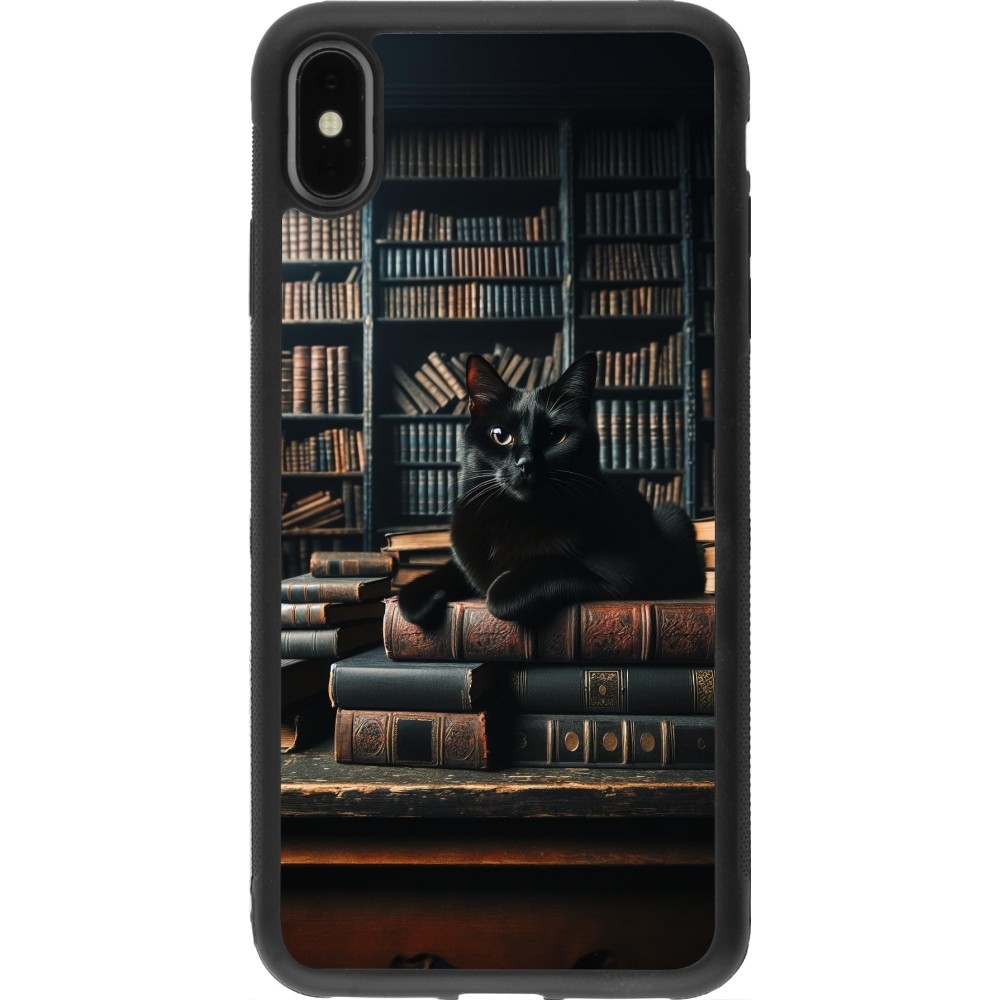 Coque iPhone Xs Max - Silicone rigide noir Chat livres sombres