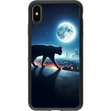 Coque iPhone Xs Max - Silicone rigide noir Chat noir sous la pleine lune