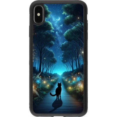 Coque iPhone Xs Max - Silicone rigide noir Chat noir promenade