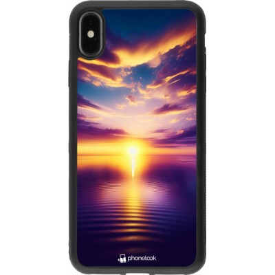 Coque iPhone Xs Max - Silicone rigide noir Coucher soleil jaune violet