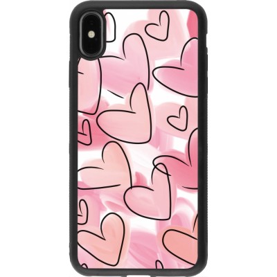 Coque iPhone Xs Max - Silicone rigide noir Easter 2023 pink hearts