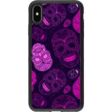 Coque iPhone Xs Max - Silicone rigide noir Halloween 2023 pink skulls