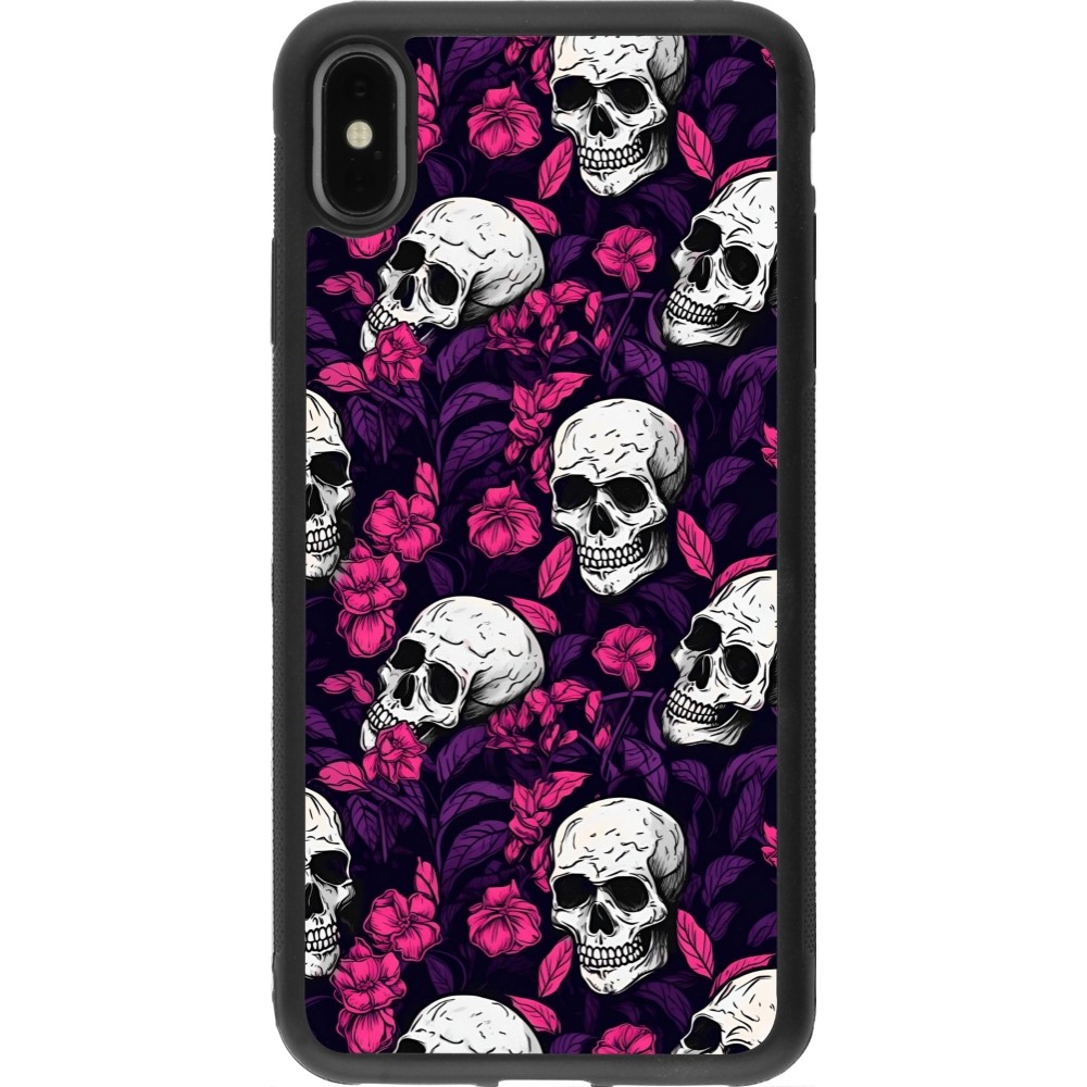 Coque iPhone Xs Max - Silicone rigide noir Halloween 2024 romantic skulls