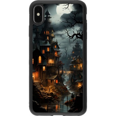 Coque iPhone Xs Max - Silicone rigide noir Halloween 2024 scary town