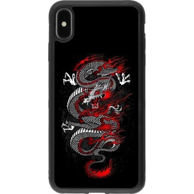 Coque iPhone Xs Max - Silicone rigide noir Japanese style Dragon Tattoo Red Black