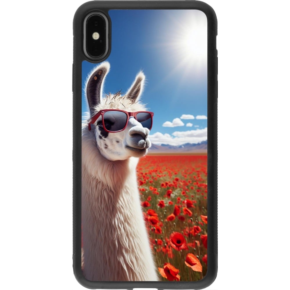 Coque iPhone Xs Max - Silicone rigide noir Lama Chic en Coquelicot