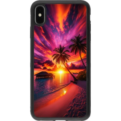 Coque iPhone Xs Max - Silicone rigide noir Maldives Dusk Bliss