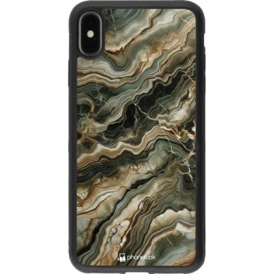 Coque iPhone Xs Max - Silicone rigide noir Marbre Olive