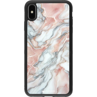 Coque iPhone Xs Max - Silicone rigide noir Marbre Rose Lumineux