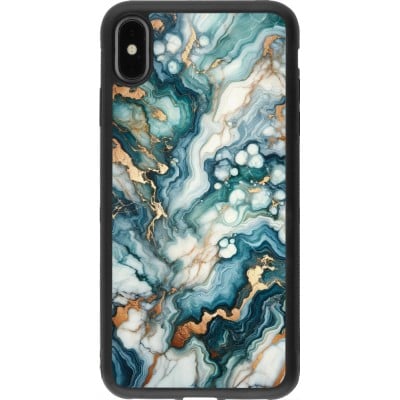 Coque iPhone Xs Max - Silicone rigide noir Marbre Vert Bleu Doré