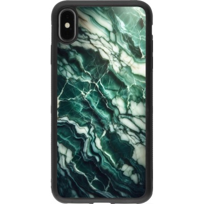 Coque iPhone Xs Max - Silicone rigide noir Marbre vert majestueux