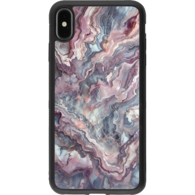 Coque iPhone Xs Max - Silicone rigide noir Marbre violette argentée