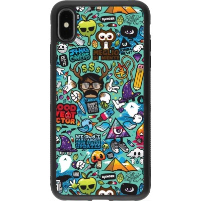 Coque iPhone Xs Max - Silicone rigide noir Mixed Cartoons Turquoise