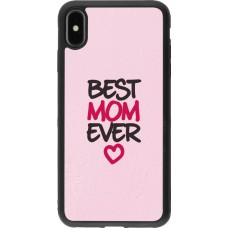 Coque iPhone Xs Max - Silicone rigide noir Mom 2023 best Mom ever pink