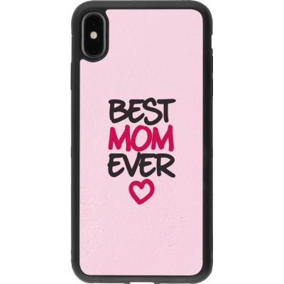 Coque iPhone Xs Max - Silicone rigide noir Mom 2023 best Mom ever pink