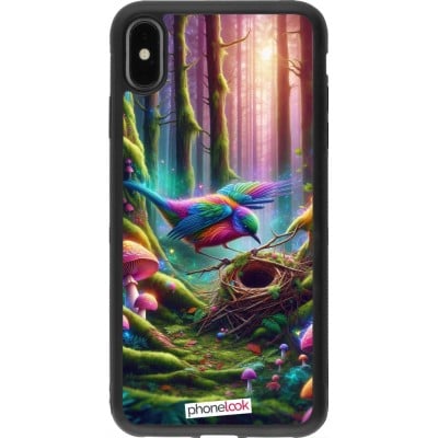 Coque iPhone Xs Max - Silicone rigide noir Oiseau Nid Forêt