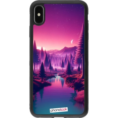 Coque iPhone Xs Max - Silicone rigide noir Paysage Violet-Rose