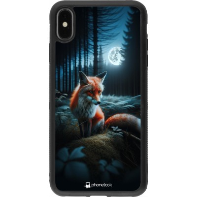 Coque iPhone Xs Max - Silicone rigide noir Renard lune forêt