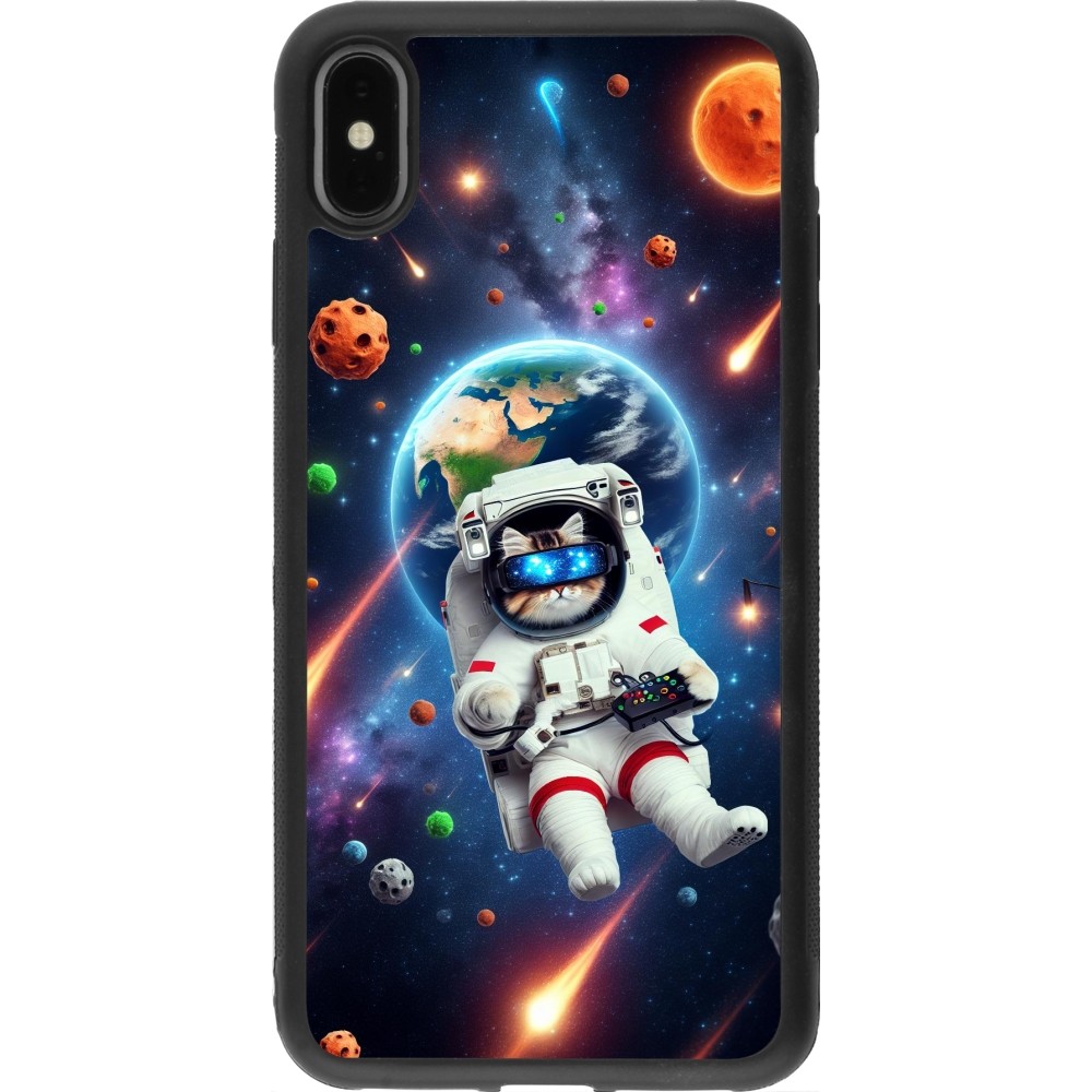 Coque iPhone Xs Max - Silicone rigide noir VR SpaceCat Odyssey