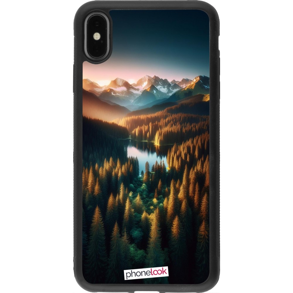 Coque iPhone Xs Max - Silicone rigide noir Sunset Forest Lake