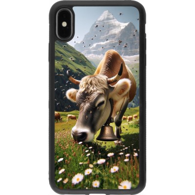 Coque iPhone Xs Max - Silicone rigide noir Vache montagne Valais