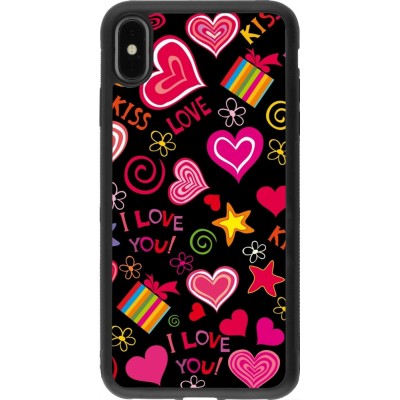 Coque iPhone Xs Max - Silicone rigide noir Valentine 2023 love symbols