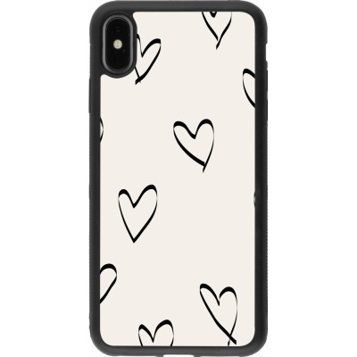 Coque iPhone Xs Max - Silicone rigide noir Valentine 2023 minimalist hearts