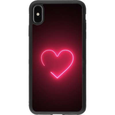 Coque iPhone Xs Max - Silicone rigide noir Valentine 2023 single neon heart