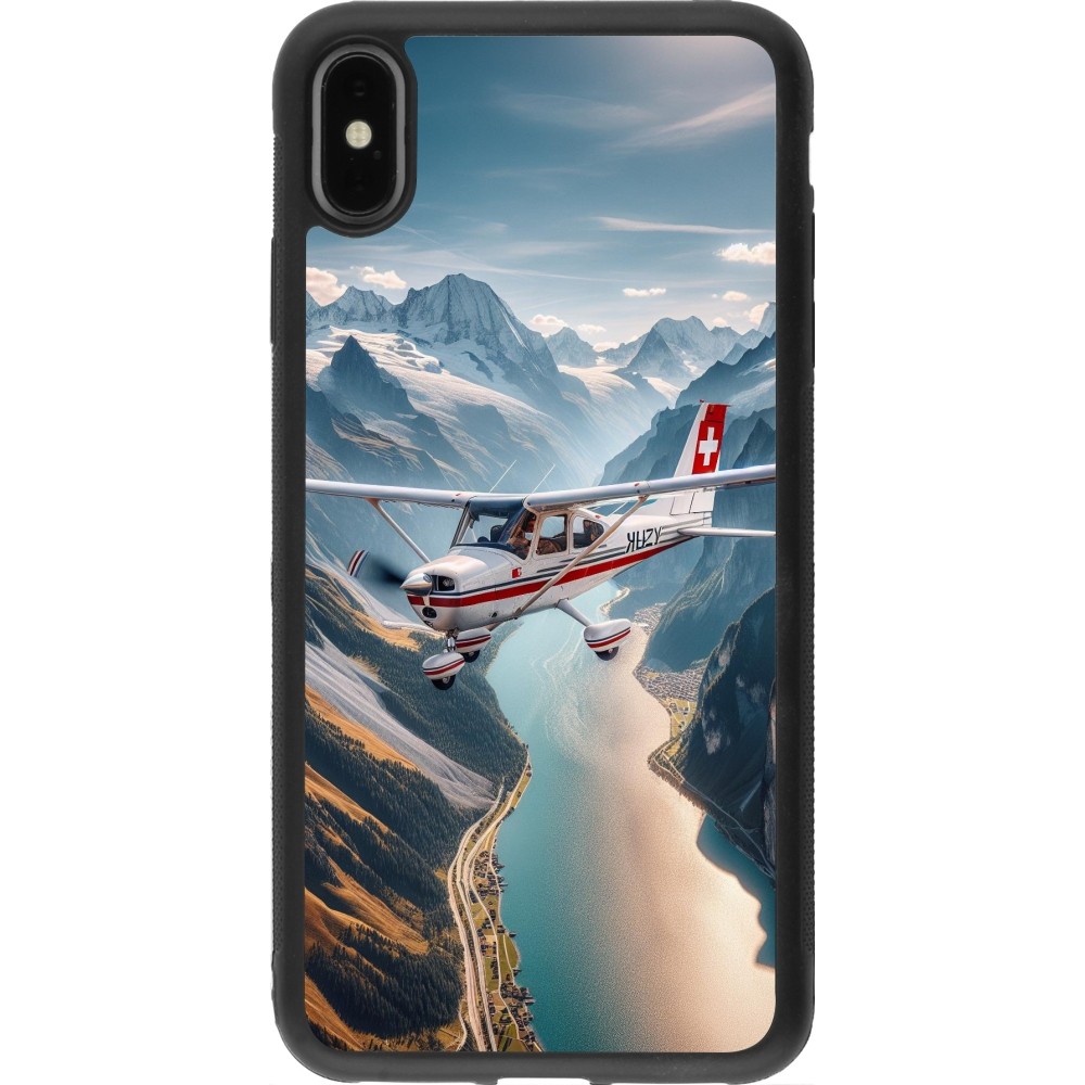 Coque iPhone Xs Max - Silicone rigide noir Vol Alpin Suisse