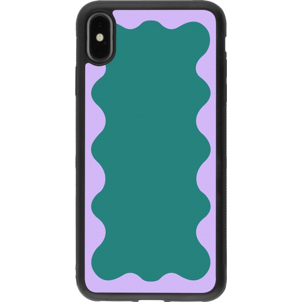 Coque iPhone Xs Max - Silicone rigide noir Wavy Rectangle Green Purple