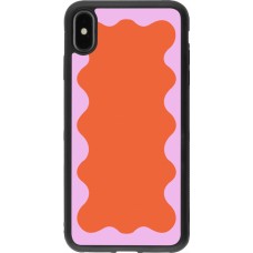 Coque iPhone Xs Max - Silicone rigide noir Wavy Rectangle Orange Pink