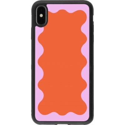 Coque iPhone Xs Max - Silicone rigide noir Wavy Rectangle Orange Pink