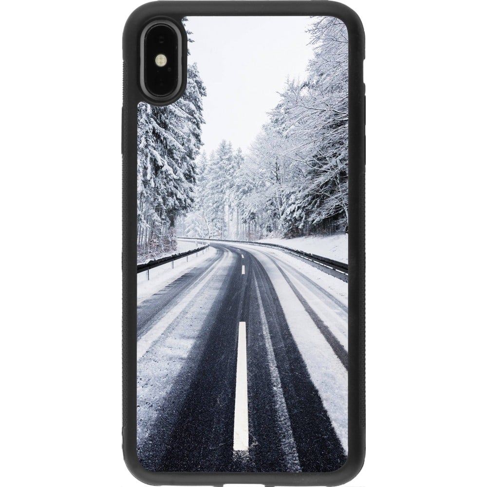 Coque iPhone Xs Max - Silicone rigide noir Winter 22 Snowy Road