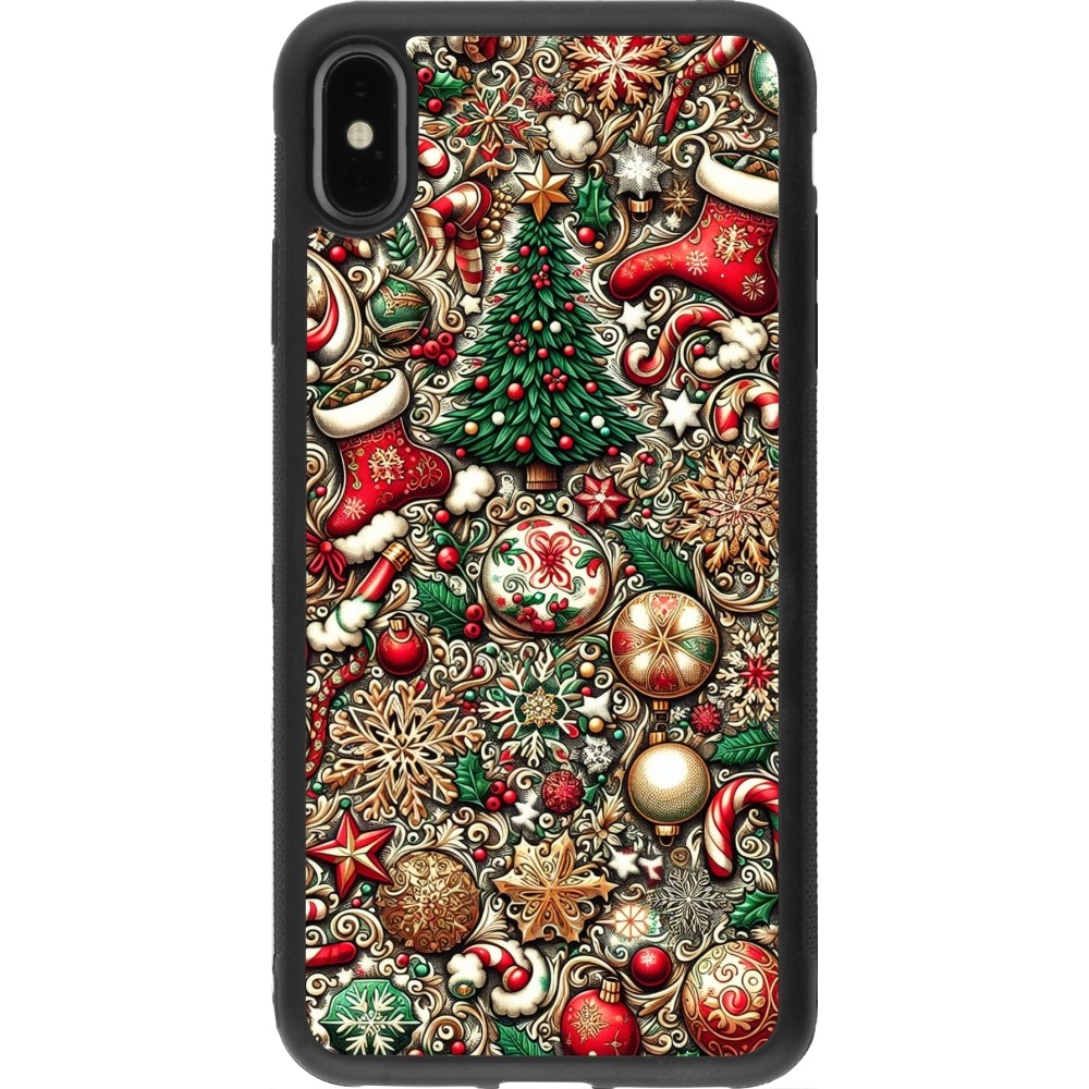 Coque iPhone Xs Max - Silicone rigide noir Noël 2023 micro pattern