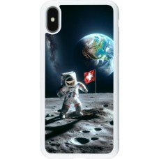 Coque iPhone Xs Max - Silicone rigide blanc Astro Suisse sur lune