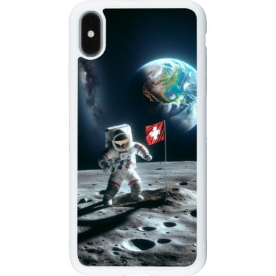 Coque iPhone Xs Max - Silicone rigide blanc Astro Suisse sur lune